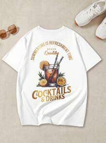 Manfinity Homme 夏日必备！男士休闲白色T恤，印有“夏日清凉时光”字样和时尚鸡尾酒图案，散发轻松自由的气息。助您轻松享受舒适时光，休闲时尚又不失文艺范儿，也是送给男朋友或老公的理想礼物。