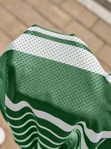 SHEIN EZwear Quần short Bermuda thể thao rộng rãi màu đen trắng cỡ lớn, mùa hè - màu xanh lá - Xem 5