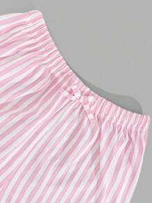 EURMUSE Bộ đồ ngủ mặc nhà Cottonline 2 mảnh họa tiết sọc kèm dây rút giả cho nữ - Hồng - Xem 3