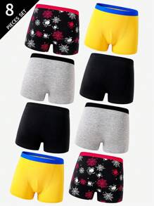 8 件/包 青少年男孩舒适蜘蛛印花棉质内裤，返校时尚青少年男孩平角裤 返校时尚 - 彩色 - 查看 2