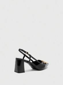 CUCCOO BIZCHIC Women's Pointed Toe Chunky High Heel Black Shoes With Gold Buckle Strap, All-Match Minimalist Design, Versatile For Work And Commute - Black - View 8