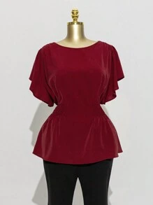 Modelyn Plus Size Casual Solid Color Waist Shirt, Summer