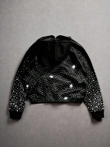 PAVTROS Áo hoodie Y2K cổ điển phong cách đường phố Goth in họa tiết châu Âu & Mỹ mới năm 2025, áo hoodie in đá đen, phong cách Emo, phong cách những năm 2000 - màu đen - Xem 2