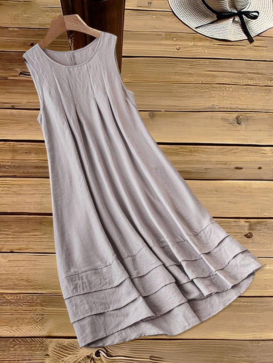 EMERY ROSE Vestido Casual Sin Mangas De Verano De Talla Grande Con Color Sólido - Gris - Ver 1