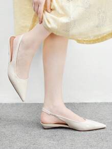 CUCCOO BIZCHIC Women's Pointed Toe Low Heel Flat Slingback Shoes, Minimalist Style Comfortable Beige Color Backless Flats, Suitable For Work And Commute For Christmas - Beige - View 3