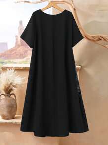 Rusticease Vestido casual de verano talla grande con cuello redondo, estampado patchwork, para salidas al campo, vacaciones y primavera, ropa de mujer estilo bohemio para verano