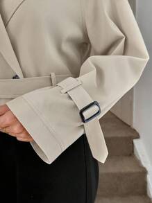 Easowa 双排扣收腰短款风衣，休闲优雅女士短款风衣 - 卡其色 - 查看 9