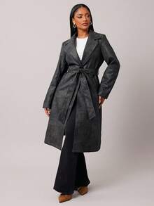 Radiana Women's Gray Autumn Elegant Office Trench Coat,British Style Cinched Waist Slim Fit Long Jacket,Retro Business Formal Event Chic Street Wear Outing - Coffee Brown - View 6