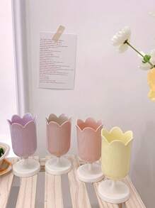 SHEIN 1Pc Tulip-Shaped Plastic Pen Holder - Desk Decoration Pen, Cosmetics And Stationery Pen Organizer Suitable For Student Study And Office Signature Pen Storage