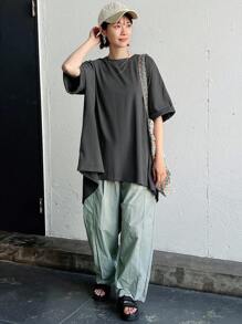 FRIFUL 女式夏季纯色蝙蝠袖休闲长款T恤，秋季服装