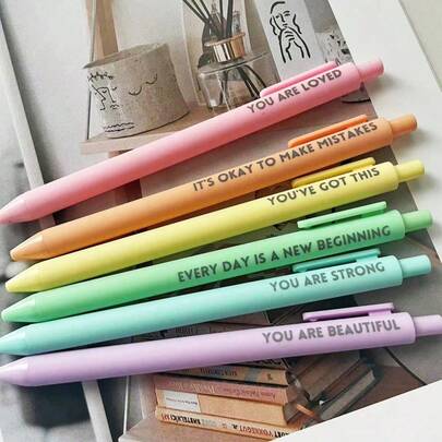 6Pcs/12Pcs/30Pcs/60Pcs X Jess Pastel Motivational Inspirational Encouraging Pen Set - Retractable Happy Positive Pens, Black Ink, Easy Clip, Rubber Finished Ball Pens - Colorful & Cute Pens For Journaling, Writing Supplies Back To School Backpack School Clear Backpack Alloween Costume Suplies Christmas Decorations Pencil Pen Holder