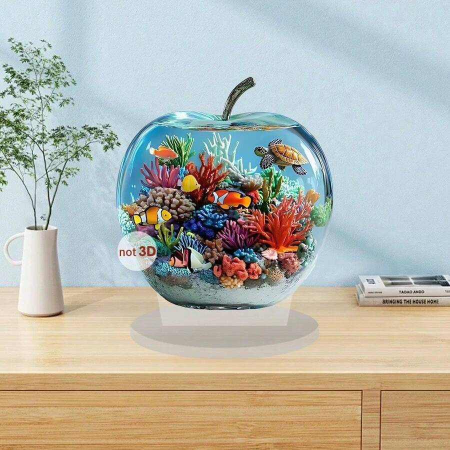 SHEIN 1 Piece 2D Illustration Acrylic Apple Shape Desktop Ornament Creative Painted Print Design Transparent Small Desktop Decoration, Suitable For Home And Office, Multifunctional Holiday And Daily Decoration, Perfect For Giving To Friends And Birthday Gifts Easter Gifts