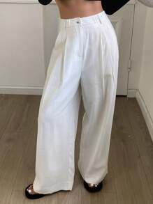 DAZY Women's Loose Linen Wide Leg Pants, Casual Trousers For Autumn - Beige - View 1