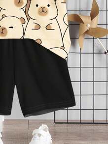 SHEIN 2 件套男婴休闲简约圆领短袖 T 恤和短裤套装，适合夏季 - 彩色 - 查看 5