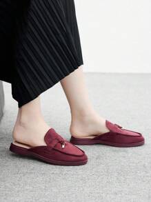 CUCCOO BIZCHIC Sepatu Flat Slip-On Beludru Burgundy, Sepatu Mule Kasual Nyaman Cocok Untuk Bepergian, Aktivitas Luar Ruangan, Belanja, Kerja, Pemakaian Sehari-hari, Serbaguna Sebagai Sepatu Musim Semi Natal - Burgundy - View 8