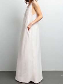 INAWLY Women's Casual Holiday Elegant Spaghetti Strap Pocketed Dress, Minimalist & Romantic - White - View 3