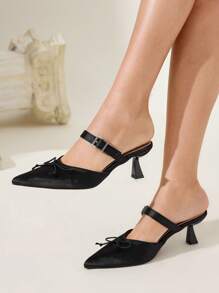 CUCCOO CHICEST Damen elegante spitze High Heels mit Schleifenakzent, vielseitige klassische Büropumps für Date, Nachmittagstee, Party, Schwarz - Schwarz - Übersicht 2