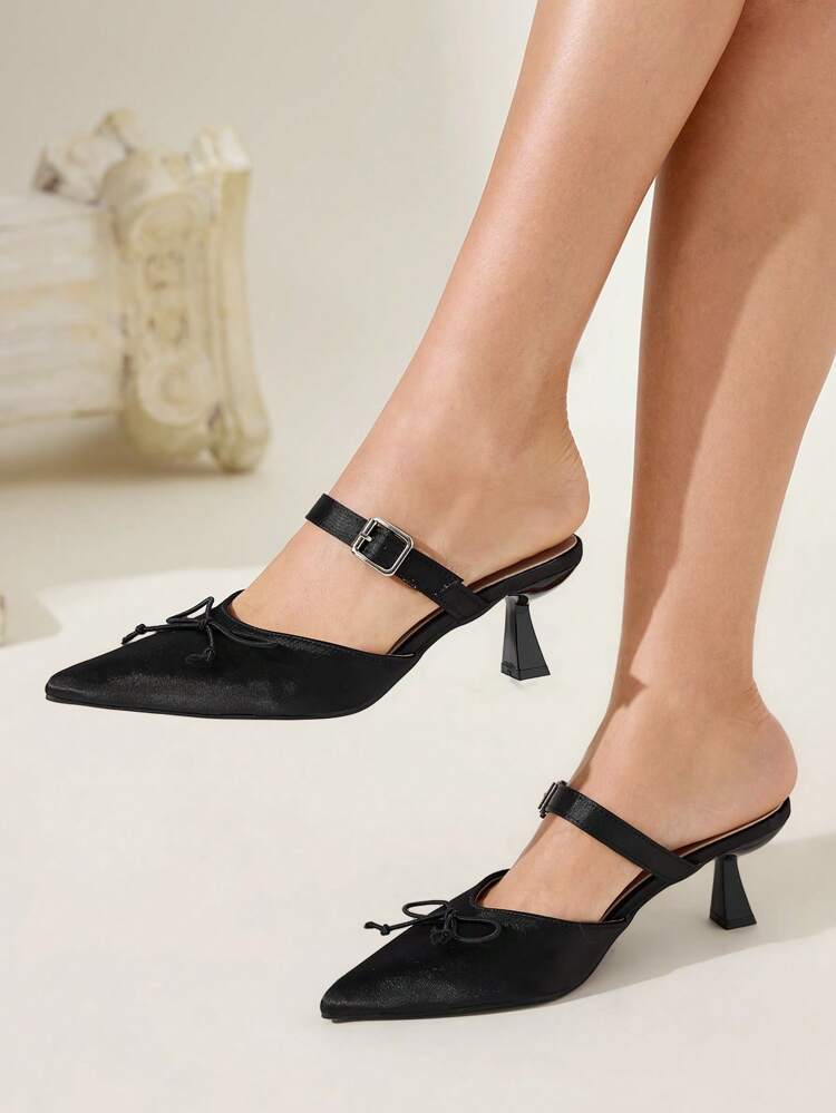 CUCCOO CHICEST Eleganckie, szpiczaste szpilki damskie z kokardką, uniwersalne, klasyczne czółenka dojazdowe na randkę, popołudniową herbatę, imprezę, czarne
