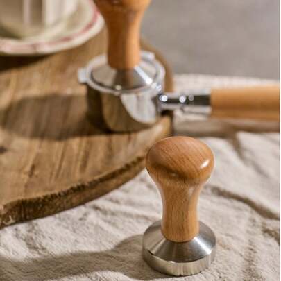 Cirelle 1Pc Coffee Tamper With Solid Wood Handle, Stainless Steel Espresso Press Tool For Coffee Powder, Barista Essential For Coffee Machines, Professional Coffee Accessories For Cafe, Home, Espresso, Easy Grip Flat Base, Gift For Coffee Lovers