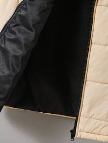 SHEIN Teen Boys' Casual Comfortable Versatile Sleeveless Thick Hooded Padded Coat Boys Hooded Vest Teen Boys Winter Vest Boys Sleeveless Jacket Teen Boys Outerwear Fall - Khaki - View 4