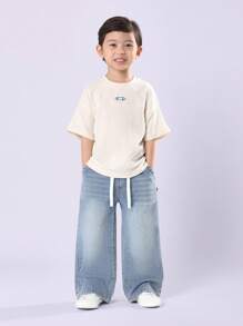 Quần jeans ống rộng SUMWON dành cho bé trai, dáng suông thoải mái, cạp cao, dây rút co giãn, thoải mái khi mặc hàng ngày, thời trang đường phố, mùa xuân thu, sành điệu cho kỳ nghỉ thu đông. - Rửa nhẹ - Xem 3