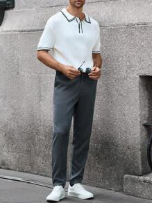 Manfinity Bizformal Men's Striped Polo Collar Short Sleeve Casual Knit Top