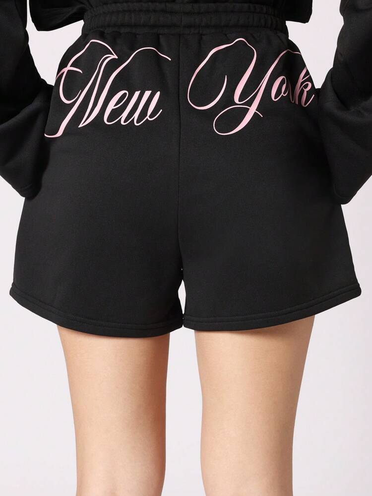 New York Script Print Sweatshirt With Matching Shorts