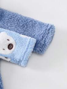 2件套新生儿可爱考拉印花刺绣毛绒加厚长袖连体睡衣，秋冬 - 藍色 - 查看 4