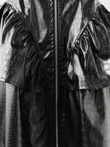 Sunspun Halloween Plus Size Dark Punk Cinched Waist Halter Crocodile Skin Print Dress - Black - View 4