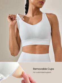 GLOWMODE FeatherFit™-Sculpt V Neck Racerback Sports Bra Tank Top Medium Support Workout Gym