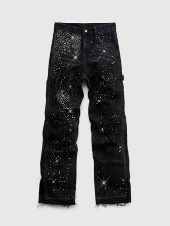 Street Life Men's Fashion Rhinestone Embellished Straight-Leg Jeans