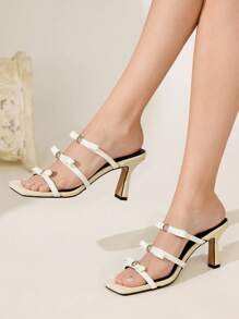 CUCCOO CHICEST Women's Fashionable Beige Elegant Bow Decor High Heel Sandals - Beige - View 4