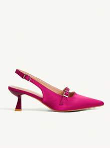 CUCCOO CHICEST Women's Pointed Toe Cutout Buckle Strap Mid Heel Pumps, Elegant Commuter Minimalist Purple-Red Slip-On High Heels, Suitable For Work, Date, Afternoon Tea, Christmas, Thanksgiving - Burgundy - View 9