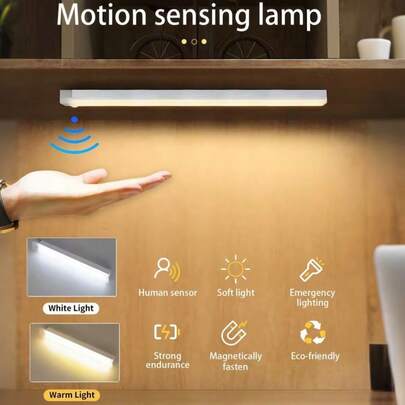1 件 LED 运动传感器夜灯，白色/暖白色 USB 可充电 LED 橱柜灯，磁性橱柜下无线照明，适用于衣柜、橱柜、楼梯、储藏室