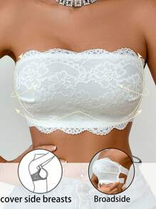 Crystal Vow 1pc Women Lace Wireless Bandeau Bra White Lace Bandeau Bra Strapless Bra Bridal Lingerie White Bandeau Bra Lace Bra - White - View 5