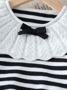 女童条纹针织毛衣和打底裤两件套，时尚秋冬女童服装，女童毛衣套装，女童春季服装，女童条纹毛衣两件套，女童秋季服装 - 黑色 - 查看 6