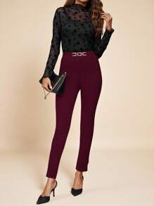 Amorya 女式高腰金属扣细节紧身裤派对红色新年女装