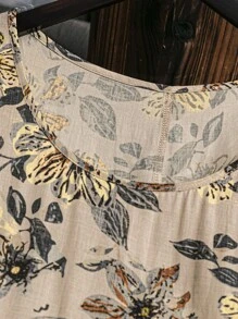 Rusticease Plus Size Women Summer Floral Print Sleeveless Dress, Early Spring,Beach Dress Sundress,Holiday Outfits Boho,Flower/Vacation - Khaki - View 6