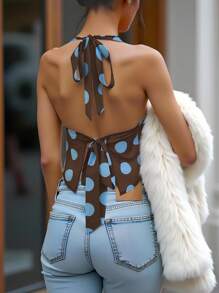 INAWLY 女士波尔卡圆点印花垂坠领时尚吊带背心 - 彩色 - 查看 2