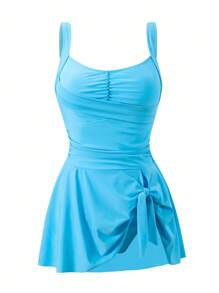 Swim Lushoire Plus Size Women V-Neck Bowknot One-Piece Jumpsuit, Sexy For Beach, Spa, Resort For Summer Beach Vacation