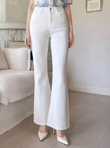 DAZY Women's Western Style Washed Flare Leg Jeans - White - View 3