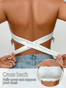 Crystal Vow 1pc Women Lace Wireless Bandeau Bra White Lace Bandeau Bra Strapless Bra Bridal Lingerie White Bandeau Bra Lace Bra - White - View 2