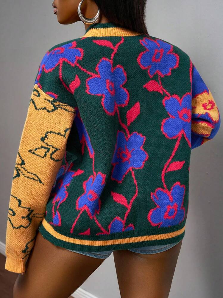 Slaydiva Nuovo cardigan in maglia con scollo a V, maniche lunghe a goccia, lettera e fiore in pelliccia 3D, colore fucsia, stile casual da strada, autunno/inverno 2025 per donna - Multicolore - Visualizzare 7