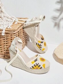 Styleloop 女士坡跟厚底编织凉鞋，波西米亚风格厚底鞋，适合万圣节、圣诞节、派对 - 彩色 - 查看 6