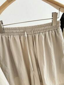 SHEIN Women 3pcs Set: Solid Drop Shoulder Loose Long Sleeve Shirt, Cami Top And Drawstring Waist Shorts, Spring/Summer - Multicolor - View 6