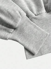 SHEIN Girlism 少女深灰色连帽短款高腰长袖休闲简约纯色运动衫 - 灰色 - 查看 3