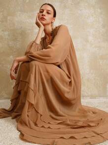 Arave Women's Chiffon Summer Woven New French Fairy Style Lantern Sleeve Long Sleeve Vintage Gentle Niche Casual Resort Commute Long Maxi Dress,Vacation Outfits Women,Birthday Outfits For Women,Elegant Dresses For Women,Boho Dress,Old Money Style Women,Vacation Dresses,Flowy Dress,Fall Dresses For Women,Modest Dresses For Women,Fairycore,Classy Outfits For Women Maillard Style - Brown - View 3