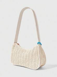 ROMWE Fairycore 1 件波西米亚风格沙滩包，镂空女士度假手提包，配有肩带饰物和热带花卉装饰 - 彩色 - 查看 3