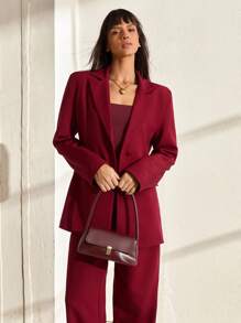 CLARA VERO Blazer With Notch Lapels, Double Button Closure, Front Flap Pockets, Structured Fit, Elegant And Sophisticated Style - Burgundy - View 4