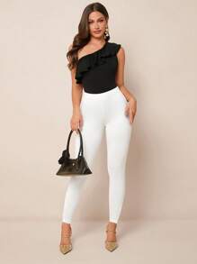 Amorya Women's Solid Color Elastic Waist Casual Leggings Fall/Winter Women Clothes Back To School Modest Vintage Old Money Teacher Outfits For Women Airportall White